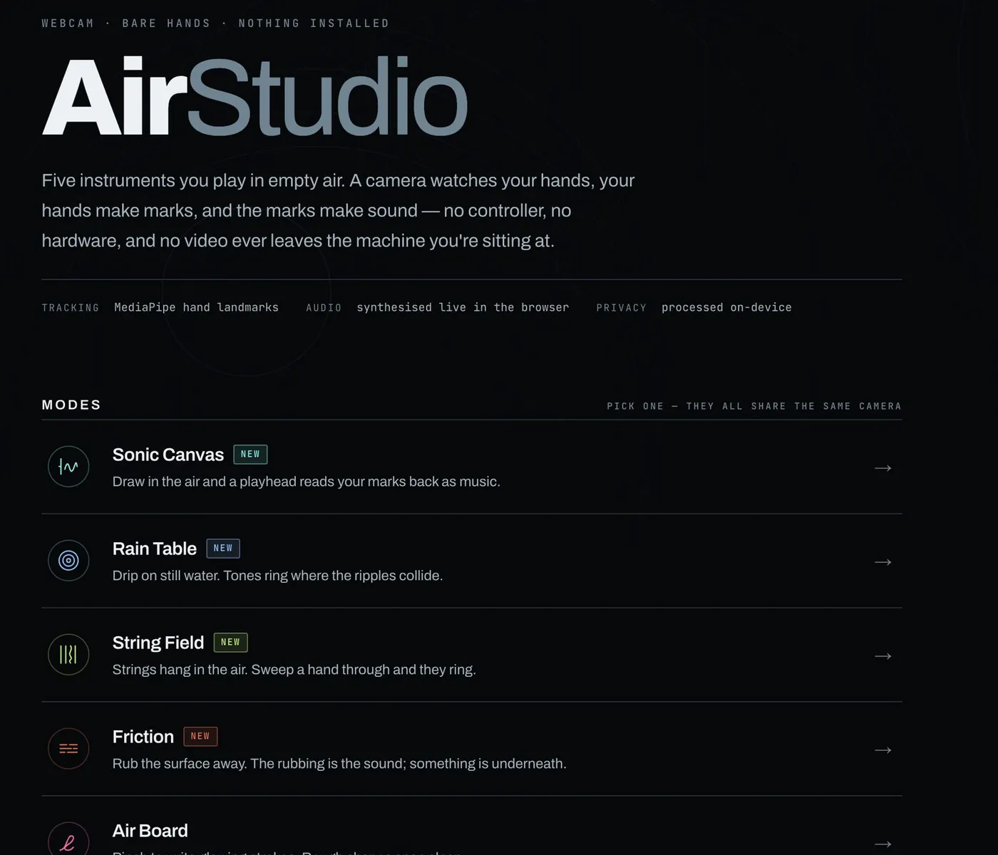 AirStudio: the modes, all sharing one camera