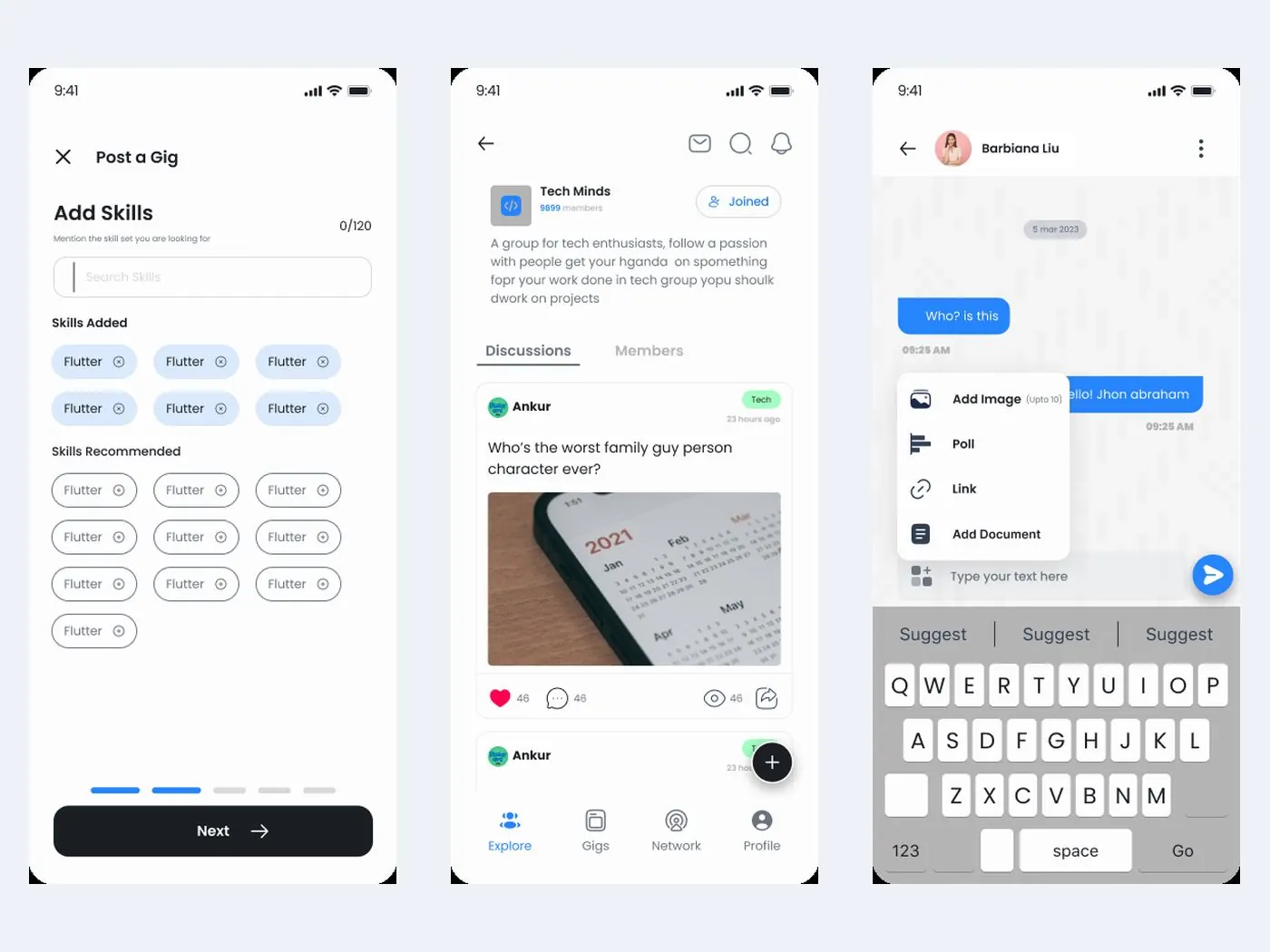 Community app: Applying to a gig, joining a club, messaging