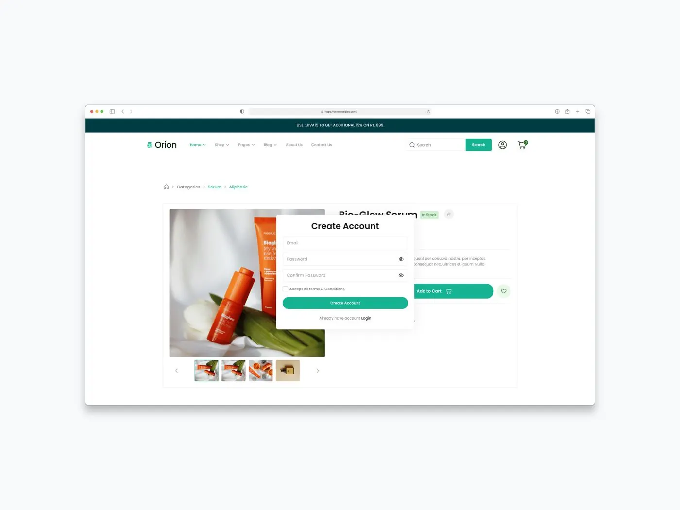 Orion: Product page and sign up