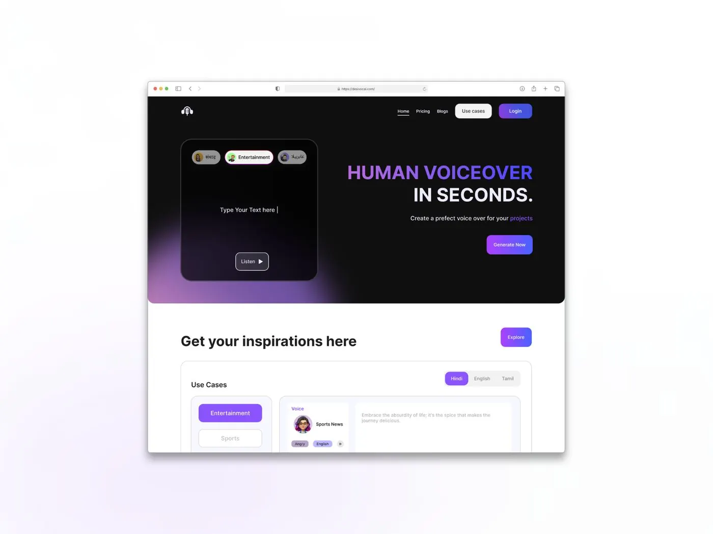 DesiVocal: human voiceover in seconds